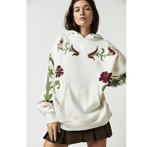 Free People Floral Embroidered Hoodie - Cream